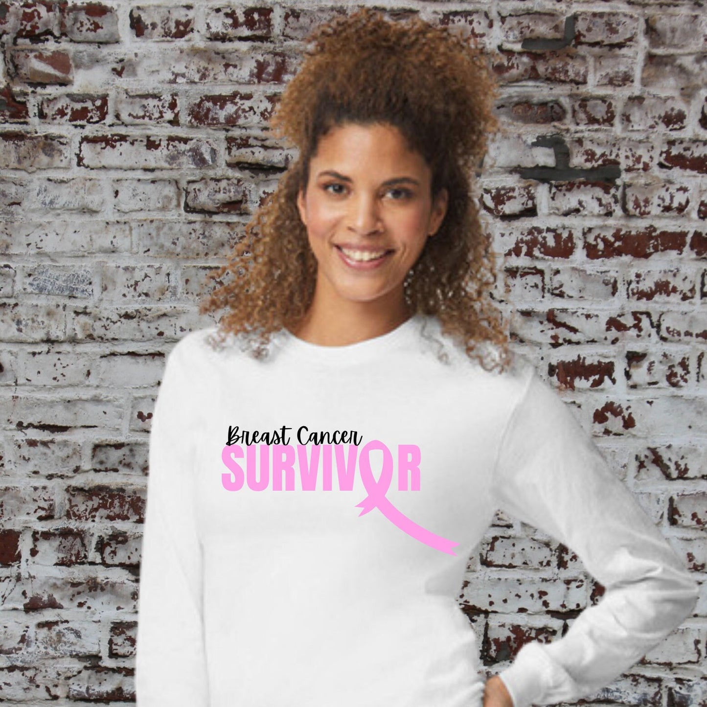 white "survivor" breast cancer shirt; Breast Cancer Awareness; support breast cancer shirt, Fight for Breast Cancer